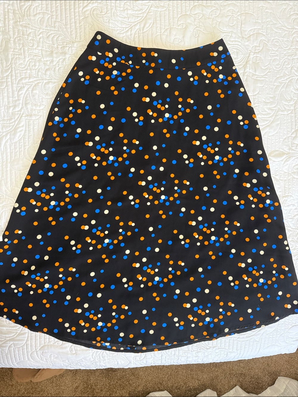 Forever 21 Navy A-Line Skirt with Blue, Orange & Cream Polka Dots